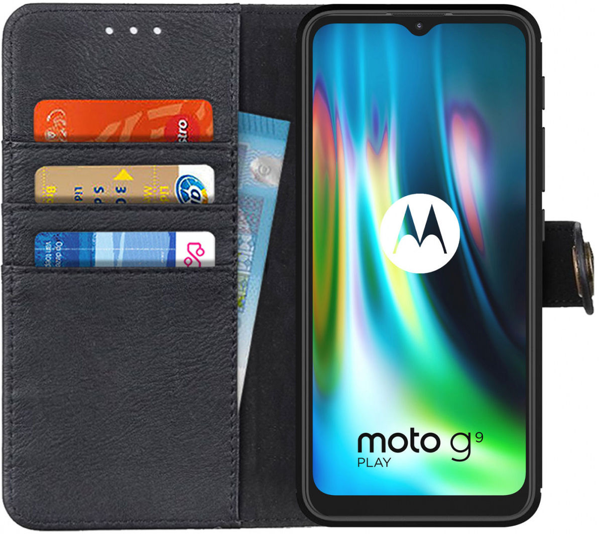 Motorola Moto G9 Play / Moto E7 Plus Hoesje Portemonnee Vintage Zwart afbeelding 1