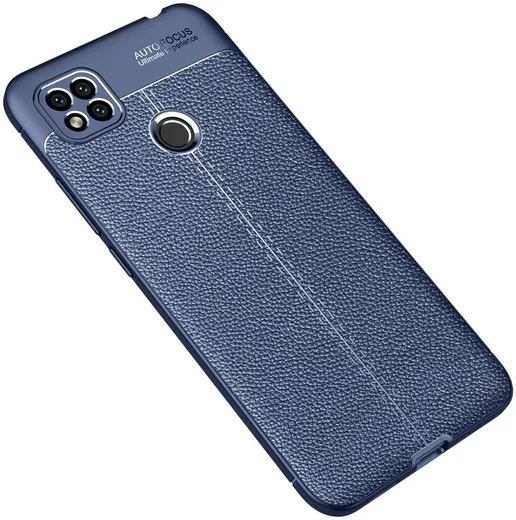 Xiaomi Redmi 9C  Litchi Hoesje TPU Met Leren Textuur Blauw afbeelding 2
