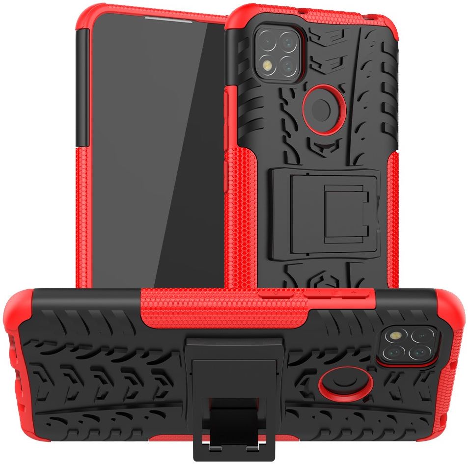 Xiaomi Redmi 9C Robuust Hybride Hoesje Rood afbeelding 1