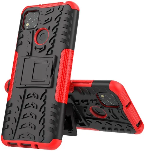 Xiaomi Redmi 9C Robuust Hybride Hoesje Rood afbeelding 2