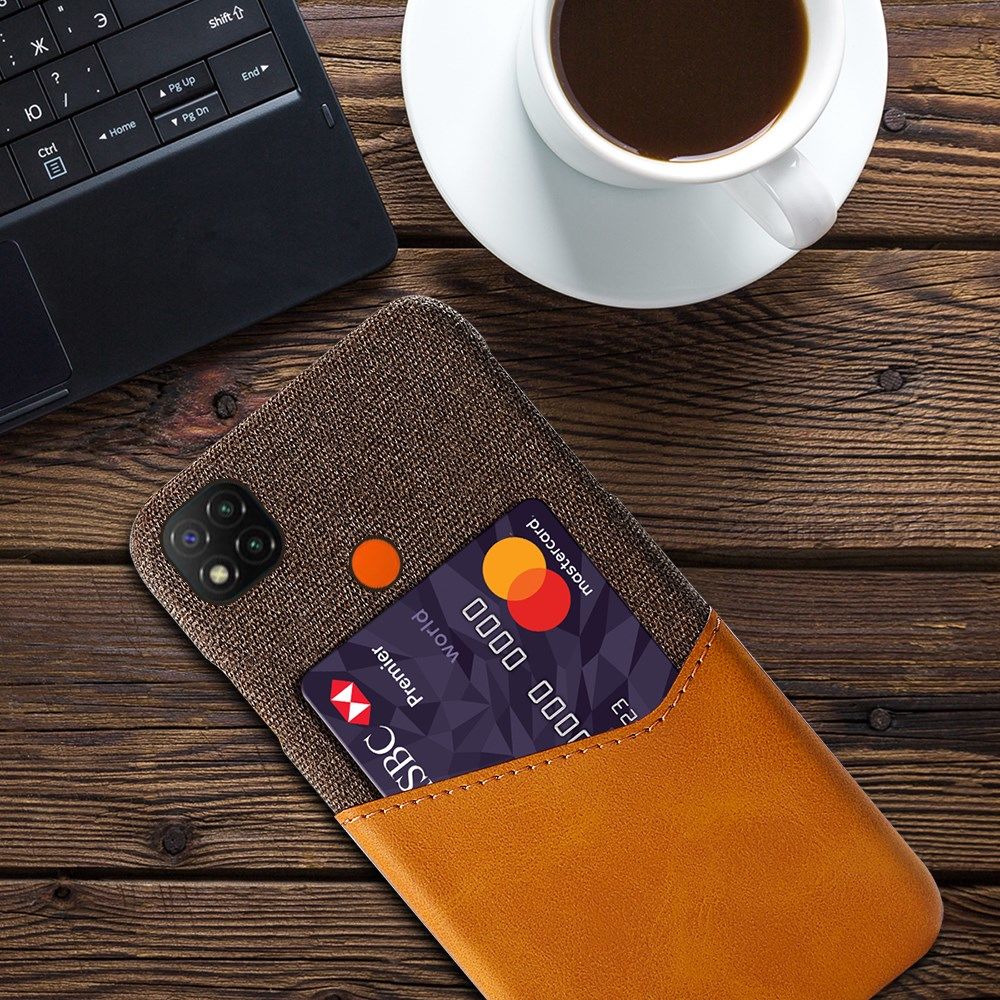 Xiaomi Redmi 9C Stoffen Hoesje met Kaartsleuf Bruin afbeelding 4
