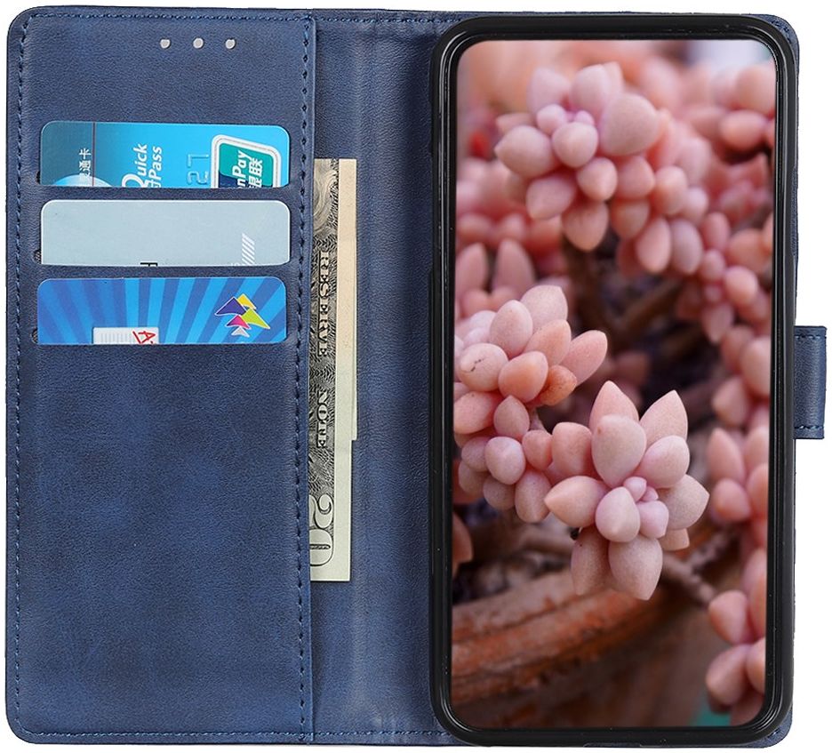 Google Pixel 5 Hoesje Wallet Stand Kunst Leer Blauw afbeelding 2