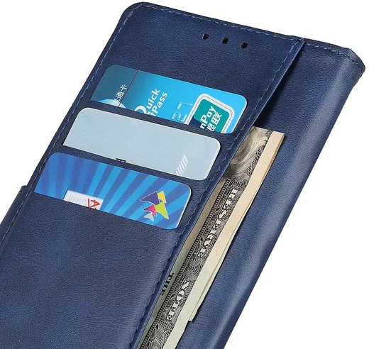 Google Pixel 5 Hoesje Wallet Stand Kunst Leer Blauw afbeelding 3