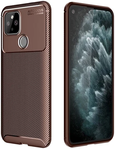 Google Pixel 5 Hoesje Geborsteld Carbon Bruin afbeelding 1
