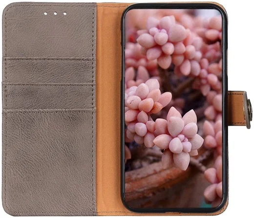 Google Pixel 4A 5G Hoesje Portemonnee met Drukknoop Sluiting Grijs afbeelding 1