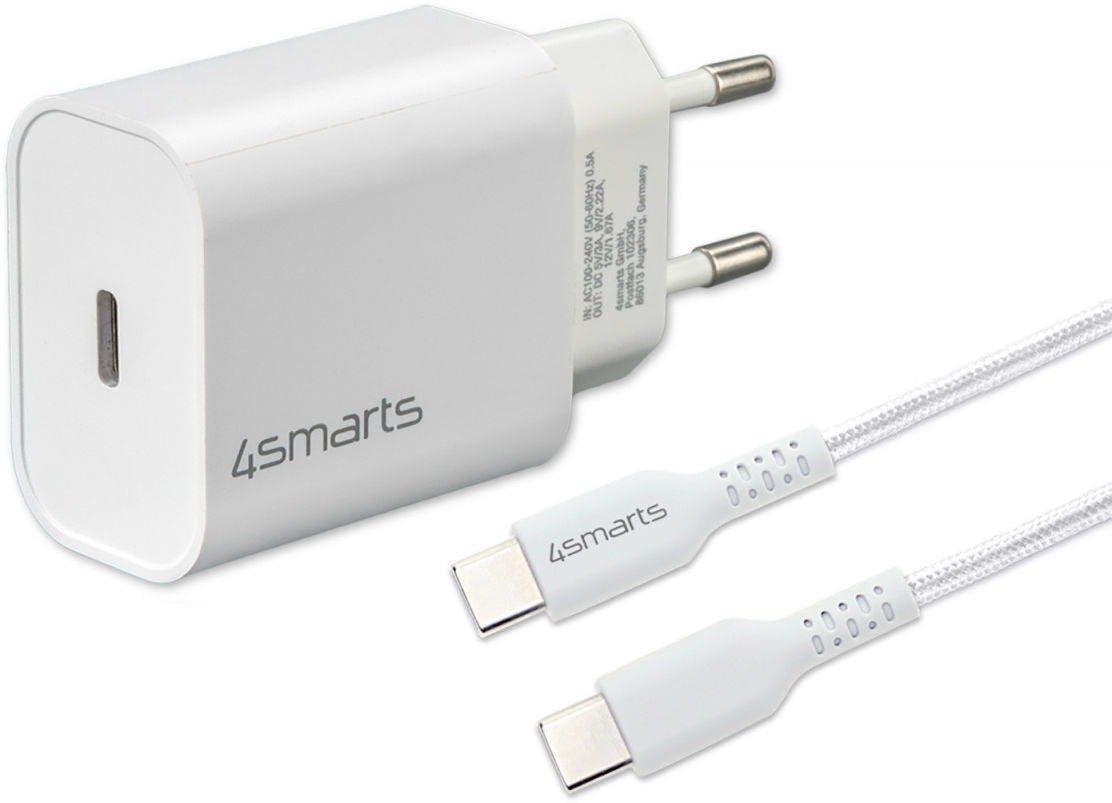 4smarts VoltPlug 20W USB-C Adapter met USB-C Kabel 1.5 Meter Wit afbeelding 1