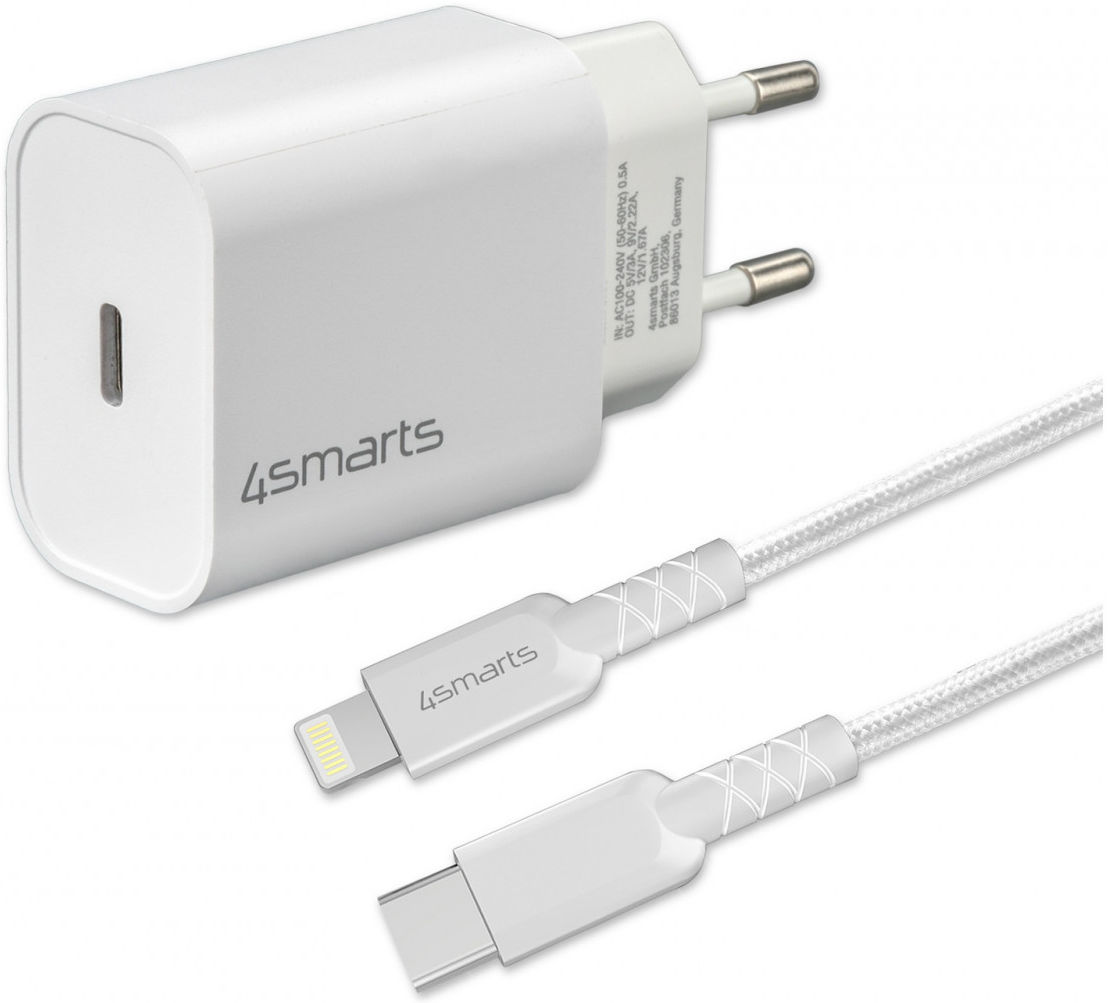 4smarts VoltPlug 20W USB-C Adapter met Lightning Kabel 1.5 Meter Wit afbeelding 1