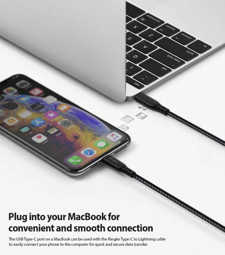 Ringke USB-C C naar Apple Lightning Kabel 1.2 Meter Zwart afbeelding 5