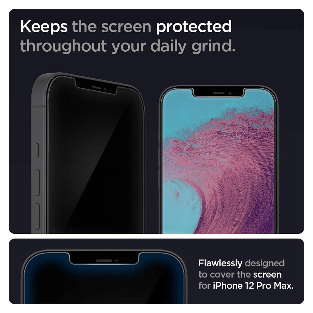 Spigen EZ Fit Glas.tR Apple iPhone 12 Pro Max Screenprotector (2-Pack) afbeelding 3