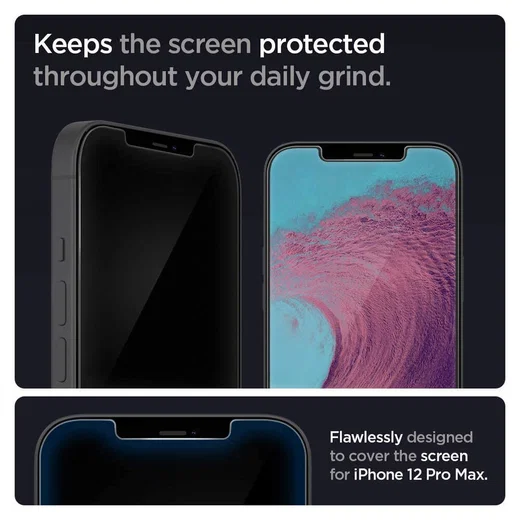 Spigen EZ Fit Glas.tR Apple iPhone 12 Pro Max Screenprotector (2-Pack) afbeelding 3