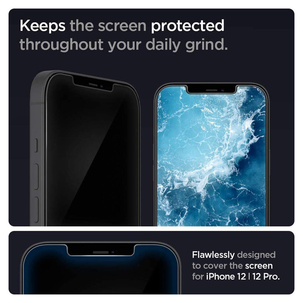 Spigen EZ Fit Glas.tR Apple iPhone 12/12 Pro Screen Protector (2-Pack) afbeelding 4