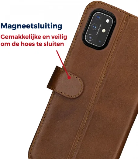 Rosso Deluxe OnePlus 8T Hoesje Echt Leer Book Case Bruin afbeelding 9