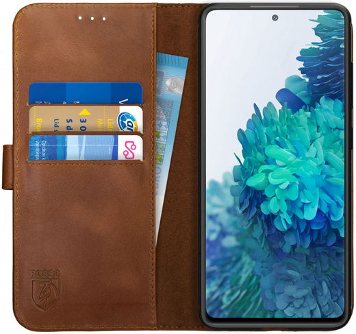 Rosso Deluxe Samsung Galaxy S20 FE Hoesje Echt Leer Book Case Bruin afbeelding 1