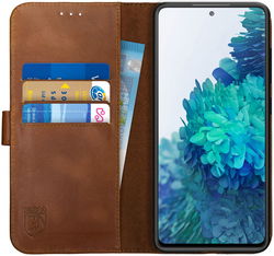 Rosso Deluxe Samsung Galaxy S20 FE Hoesje Echt Leer Book Case Bruin afbeelding