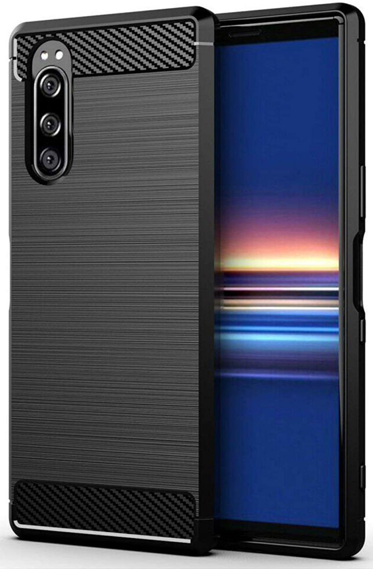 Sony Xperia 5 II Hoesje Geborsteld TPU Flexibele Back Cover Zwart afbeelding 1