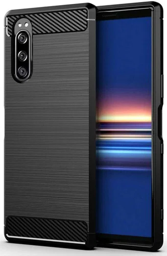 Sony Xperia 5 II Hoesje Geborsteld TPU Flexibele Back Cover Zwart afbeelding 1