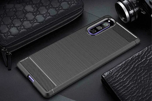 Sony Xperia 5 II Hoesje Geborsteld TPU Flexibele Back Cover Zwart afbeelding 2