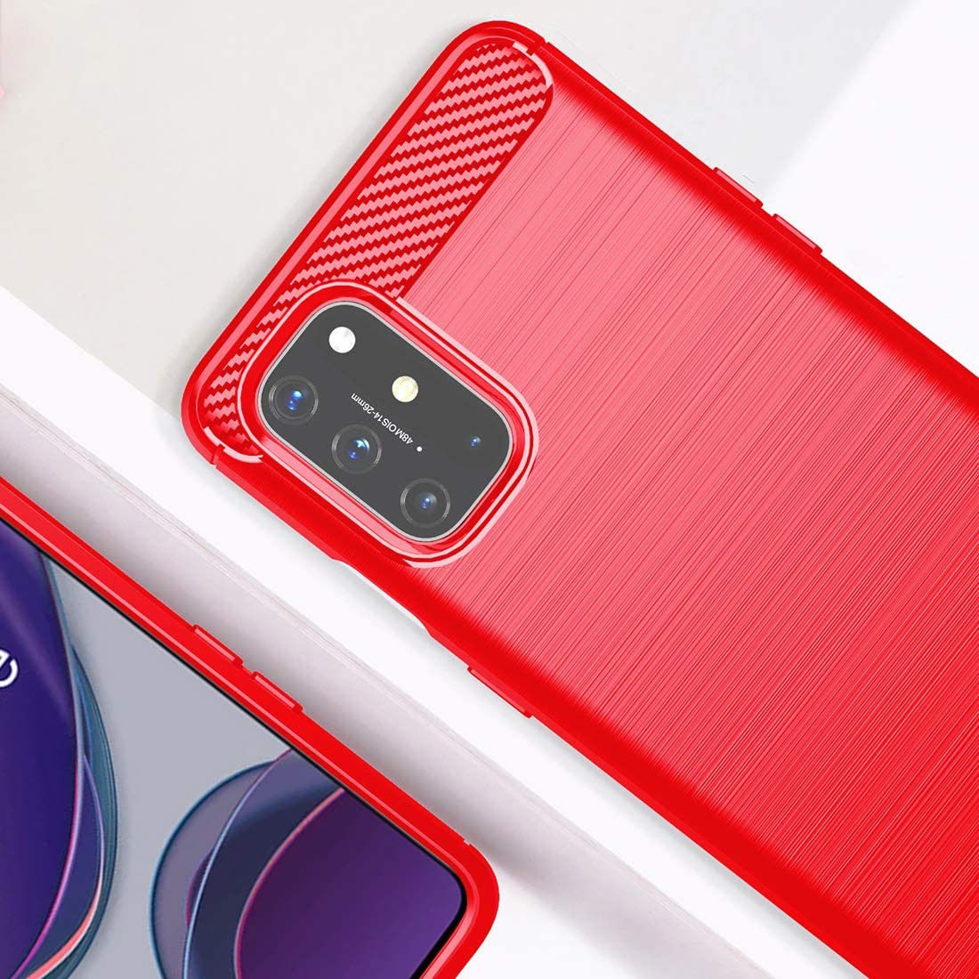 OnePlus 8T Geborsteld TPU Hoesje Rood afbeelding 3