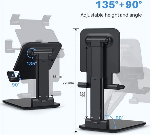 Verstelbare Aluminium iPad/Tablet Bureau Houder Opvouwbaar Zwart afbeelding 7