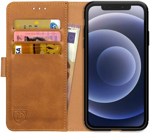 Rosso Element Apple iPhone 12 Pro Hoesje Book Cover Lichtbruin afbeelding 1