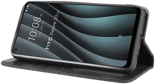 HTC Desire 20 Pro Retro Book Case Portemonnee Hoesje Zwart afbeelding 3