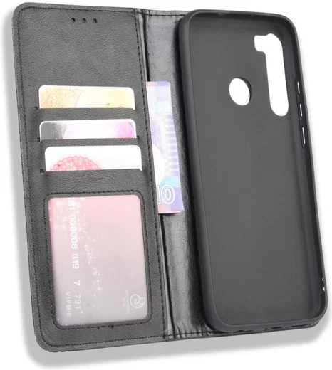 HTC Desire 20 Pro Retro Book Case Portemonnee Hoesje Zwart afbeelding 9