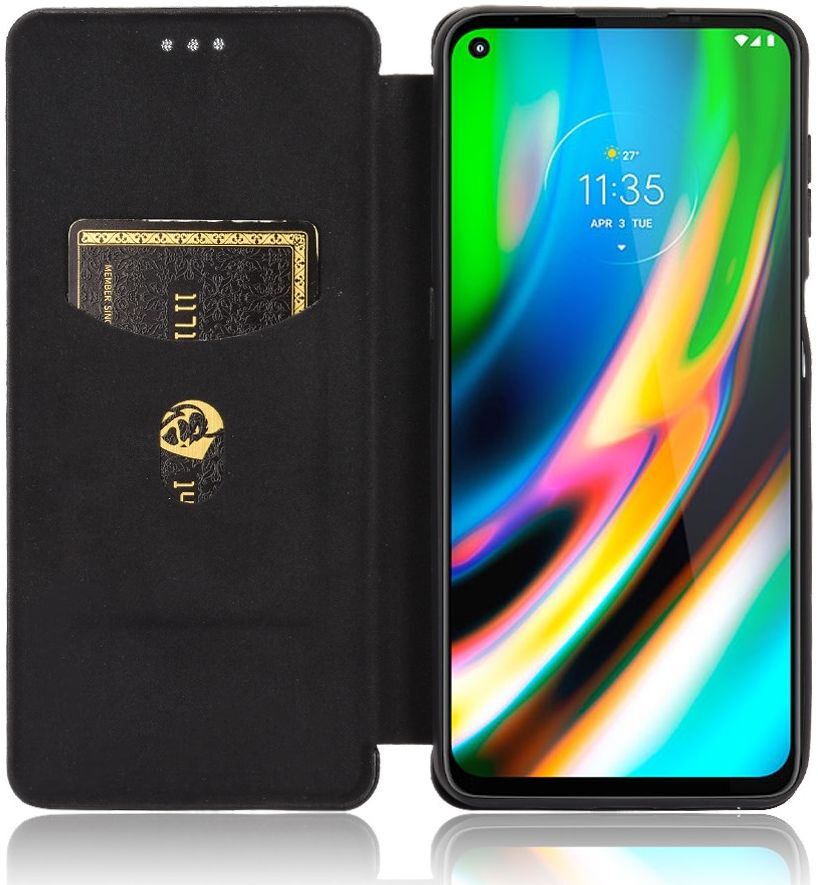 Motorola Moto G9 Plus Carbon Fiber Portemonnee Hoesje Zwart afbeelding 1