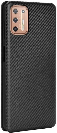 Motorola Moto G9 Plus Carbon Fiber Portemonnee Hoesje Zwart afbeelding 2