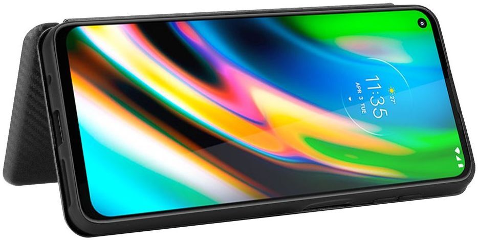 Motorola Moto G9 Plus Carbon Fiber Portemonnee Hoesje Zwart afbeelding 3