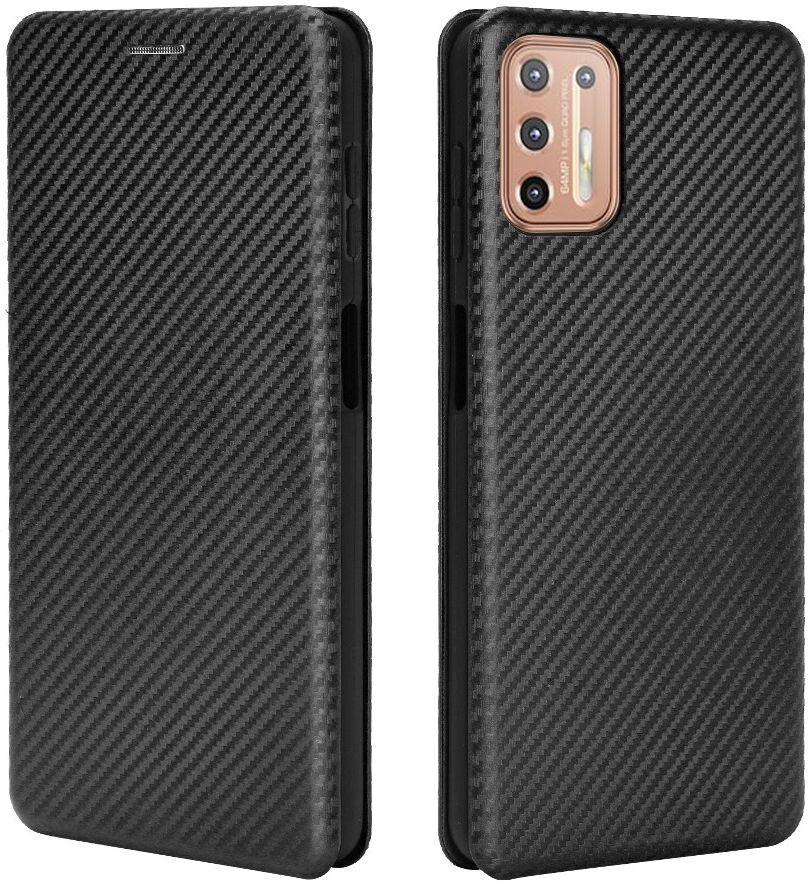 Motorola Moto G9 Plus Carbon Fiber Portemonnee Hoesje Zwart afbeelding 4