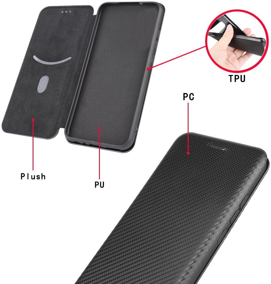 Motorola Moto G9 Plus Carbon Fiber Portemonnee Hoesje Zwart afbeelding 7