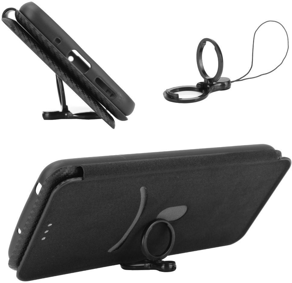 Motorola Moto G9 Plus Carbon Fiber Portemonnee Hoesje Zwart afbeelding 8