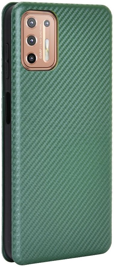 Motorola Moto G9 Plus Carbon Fiber Portemonnee Hoesje Groen afbeelding 2