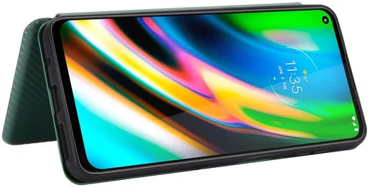 Motorola Moto G9 Plus Carbon Fiber Portemonnee Hoesje Groen afbeelding 3