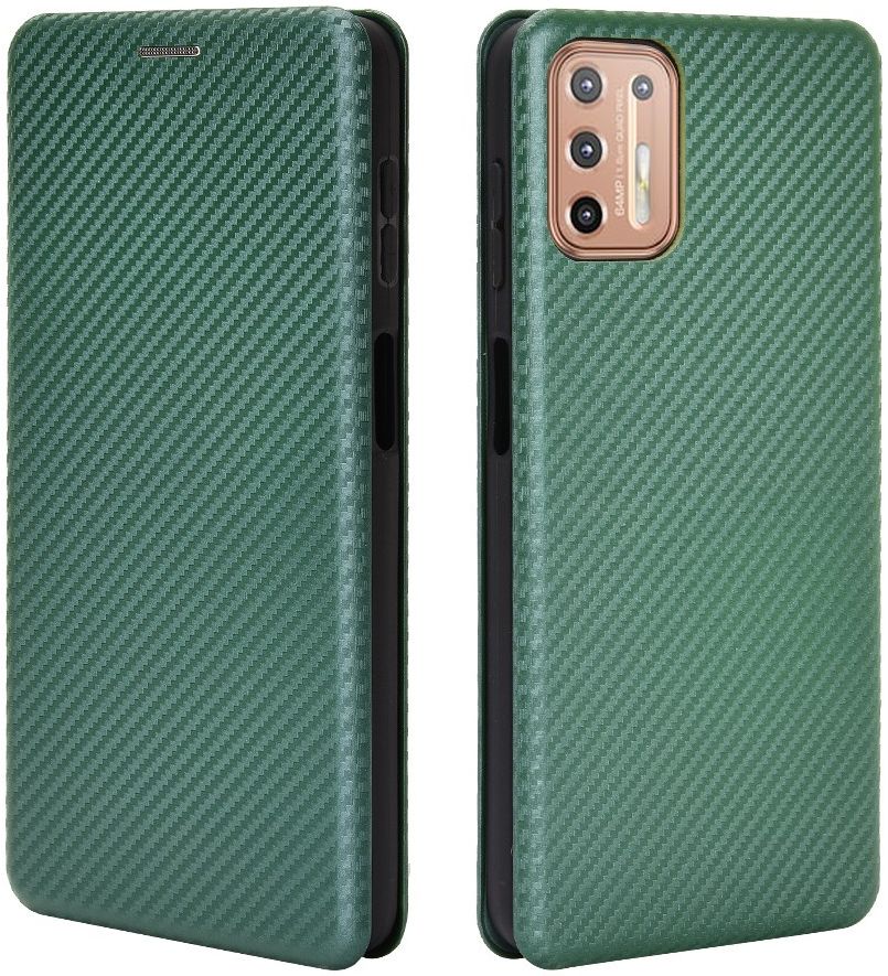 Motorola Moto G9 Plus Carbon Fiber Portemonnee Hoesje Groen afbeelding 4