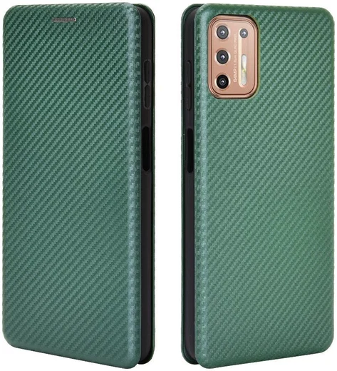 Motorola Moto G9 Plus Carbon Fiber Portemonnee Hoesje Groen afbeelding 4
