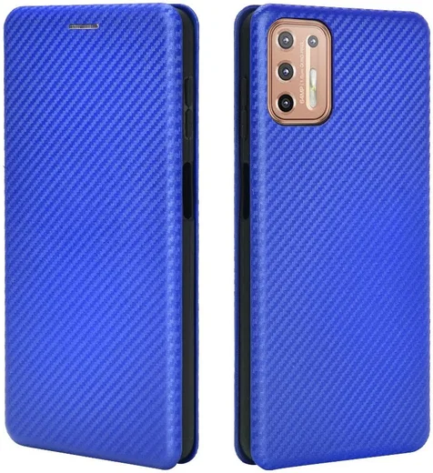 Motorola Moto G9 Plus Carbon Fiber Portemonnee Hoesje Blauw afbeelding 4