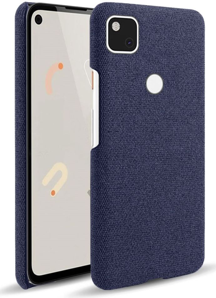 Google Pixel 4A Hoesje Hard Plastic met Stoffen Afwerking Blauw afbeelding 1