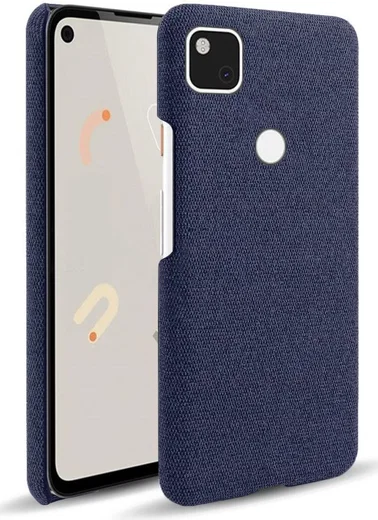 Google Pixel 4A Hoesje Hard Plastic met Stoffen Afwerking Blauw afbeelding 1
