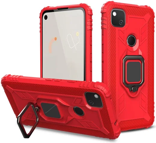 Google Pixel 4a Hybride Hoesje met Ring Kickstand Rood afbeelding 3