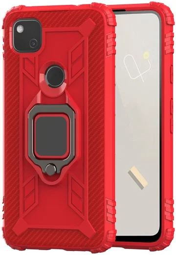 Google Pixel 4a Hybride Hoesje met Ring Kickstand Rood afbeelding 1