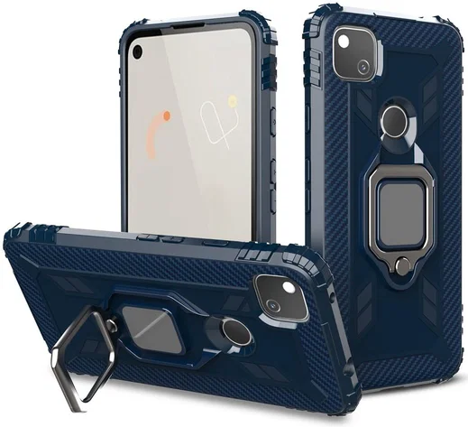 Google Pixel 4a Hybride Hoesje met Ring Kickstand Blauw afbeelding 3