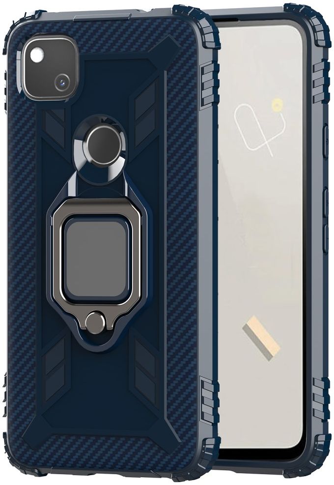 Google Pixel 4a Hybride Hoesje met Ring Kickstand Blauw afbeelding 1