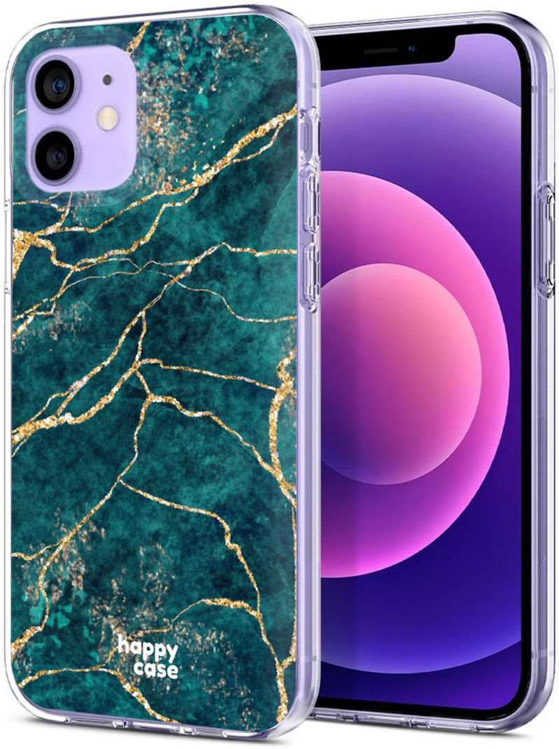 HappyCase iPhone 12 / 12 Pro Hoesje Flexibel TPU Aqua Marmer Print afbeelding 2
