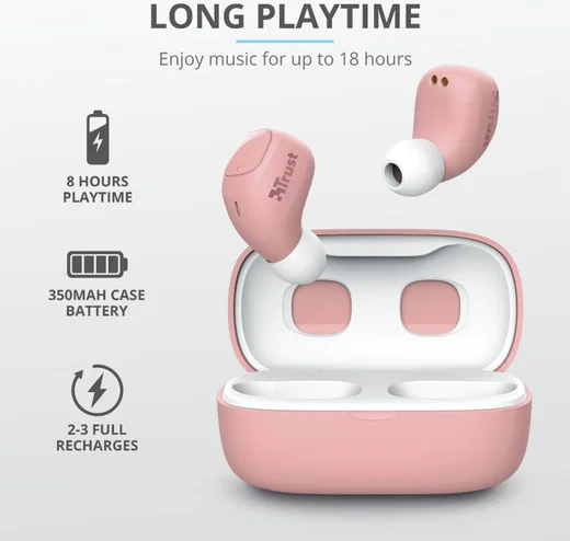 Trust Nika Compact Bluetooth Wireless Earphones Roze afbeelding 7