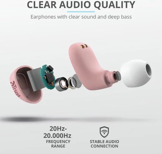Trust Nika Compact Bluetooth Wireless Earphones Roze afbeelding 9