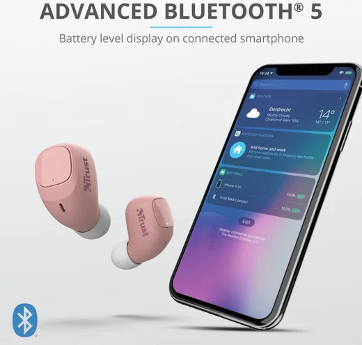 Trust Nika Compact Bluetooth Wireless Earphones Roze afbeelding 10