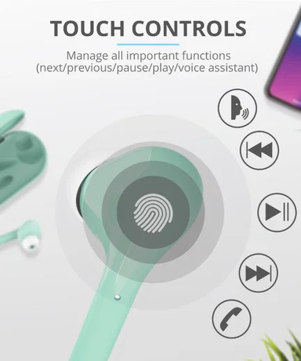Trust Nika Touch Bluetooth In-Ear Volledig Draadloze Oordopjes Groen afbeelding 8