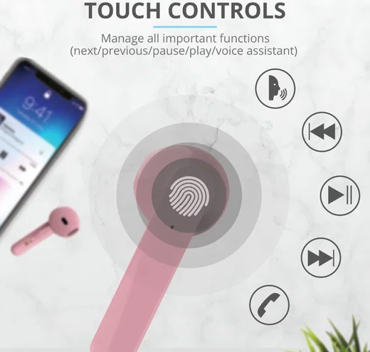 Trust Primo Touch Wireless Bluetooth Earphones Roze afbeelding 11