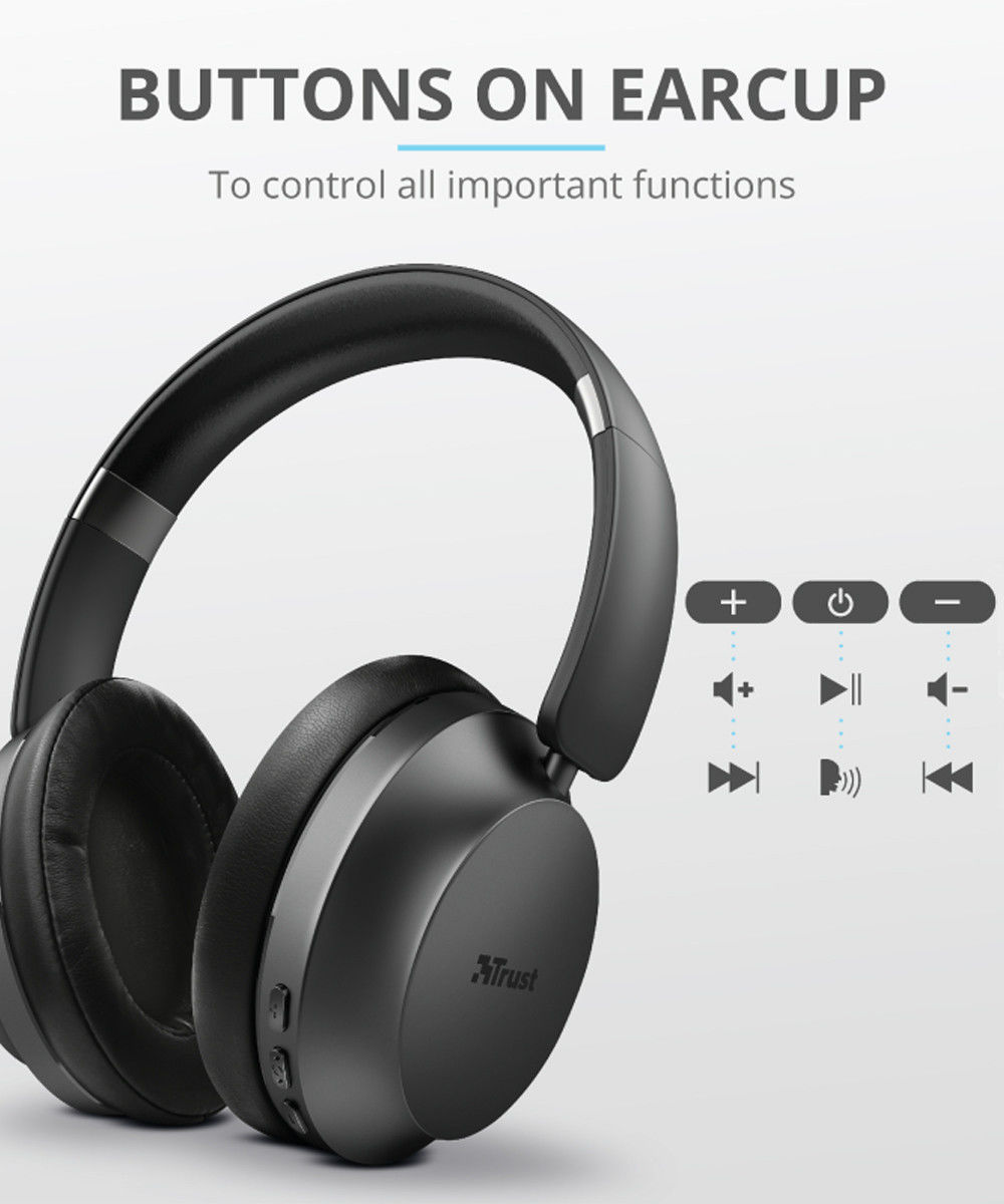 Trust Eaze Bluetooth Over-Ear Volledig Draadloze Koptelefoon Zwart afbeelding 9